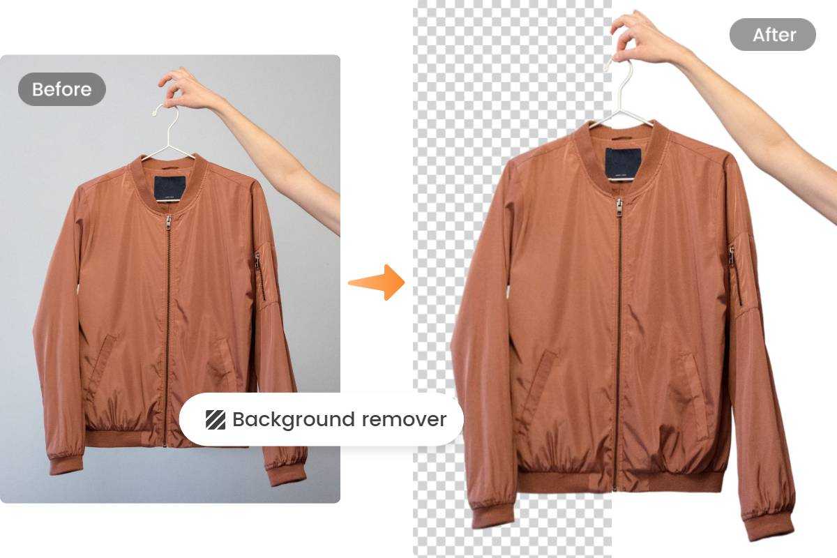 The background of a brown jacket photo has been removed and changed using Fotor's photo editor
