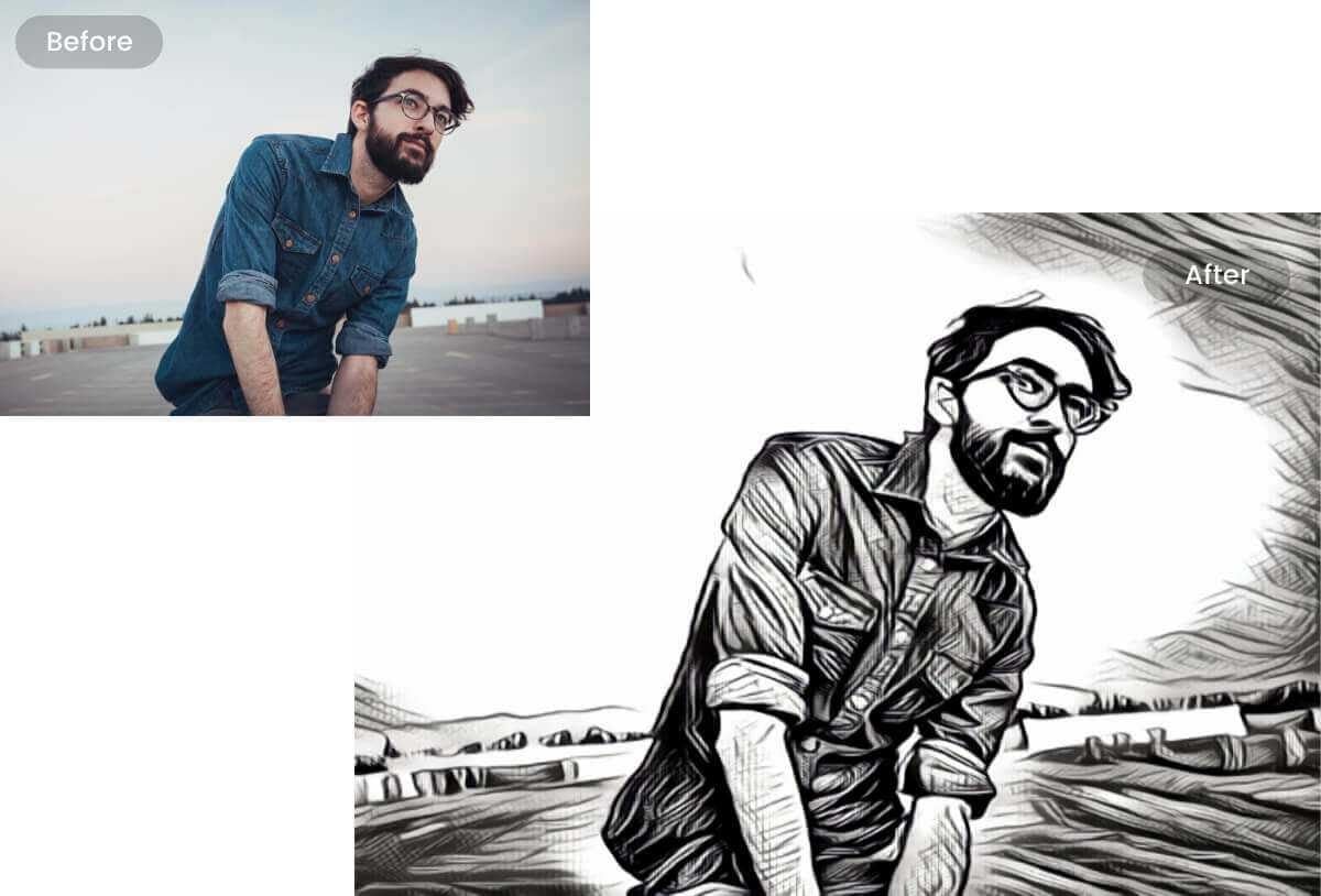 Turn a male portrait photo into sketch