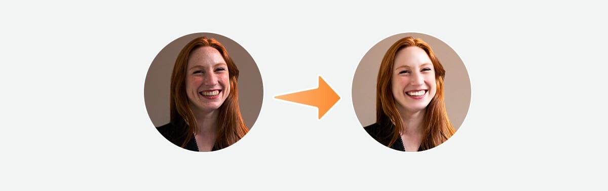 Two headshot profile pictures for a woman, one with photo retouching and one without photo retouching