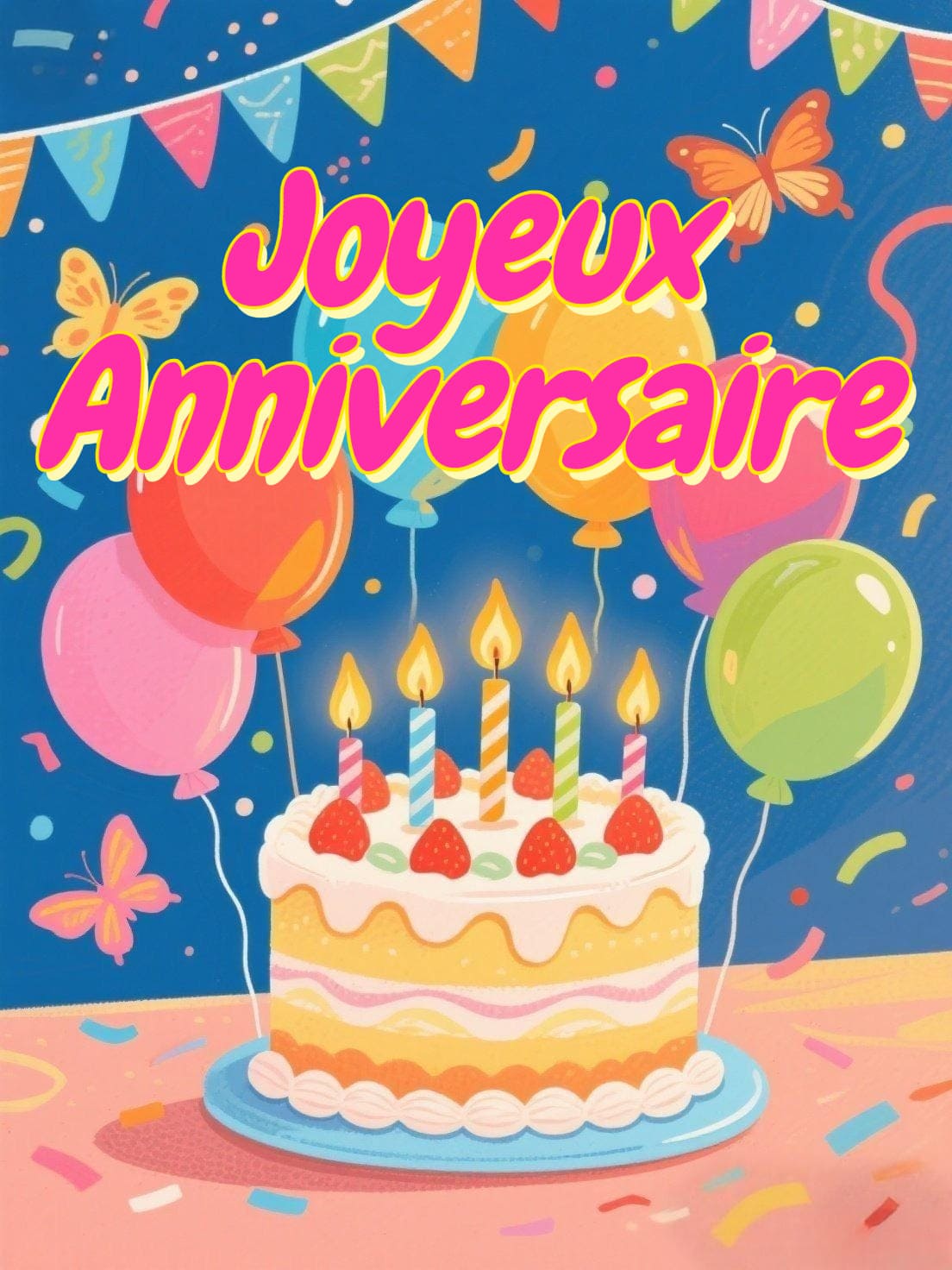 Une carte de vœux avec un texte de Joyeux Anniversaire en police d'écriture manuscrite Chewy