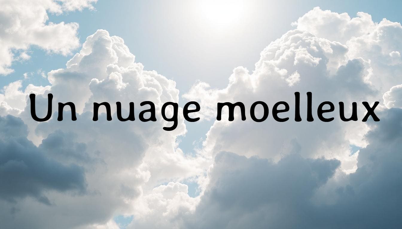 Une image d'un ciel bleu et des nuages blancs avec des mots en écriture manuscrite Averia Libre