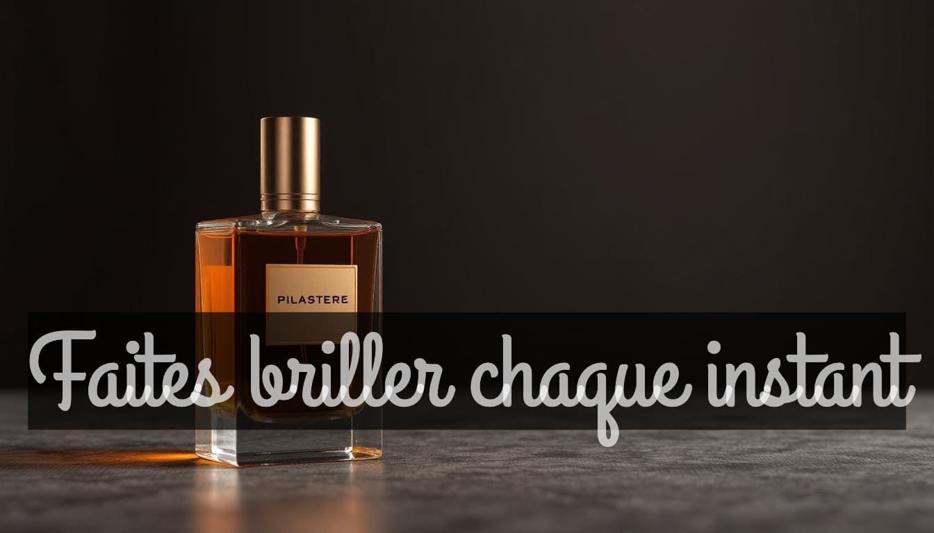 Une photo de publicité d'un parfum avec un texte en police manuscrite Grand Hotel