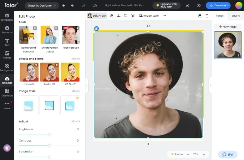 Upload profile picture to Fotor's profile picture maker