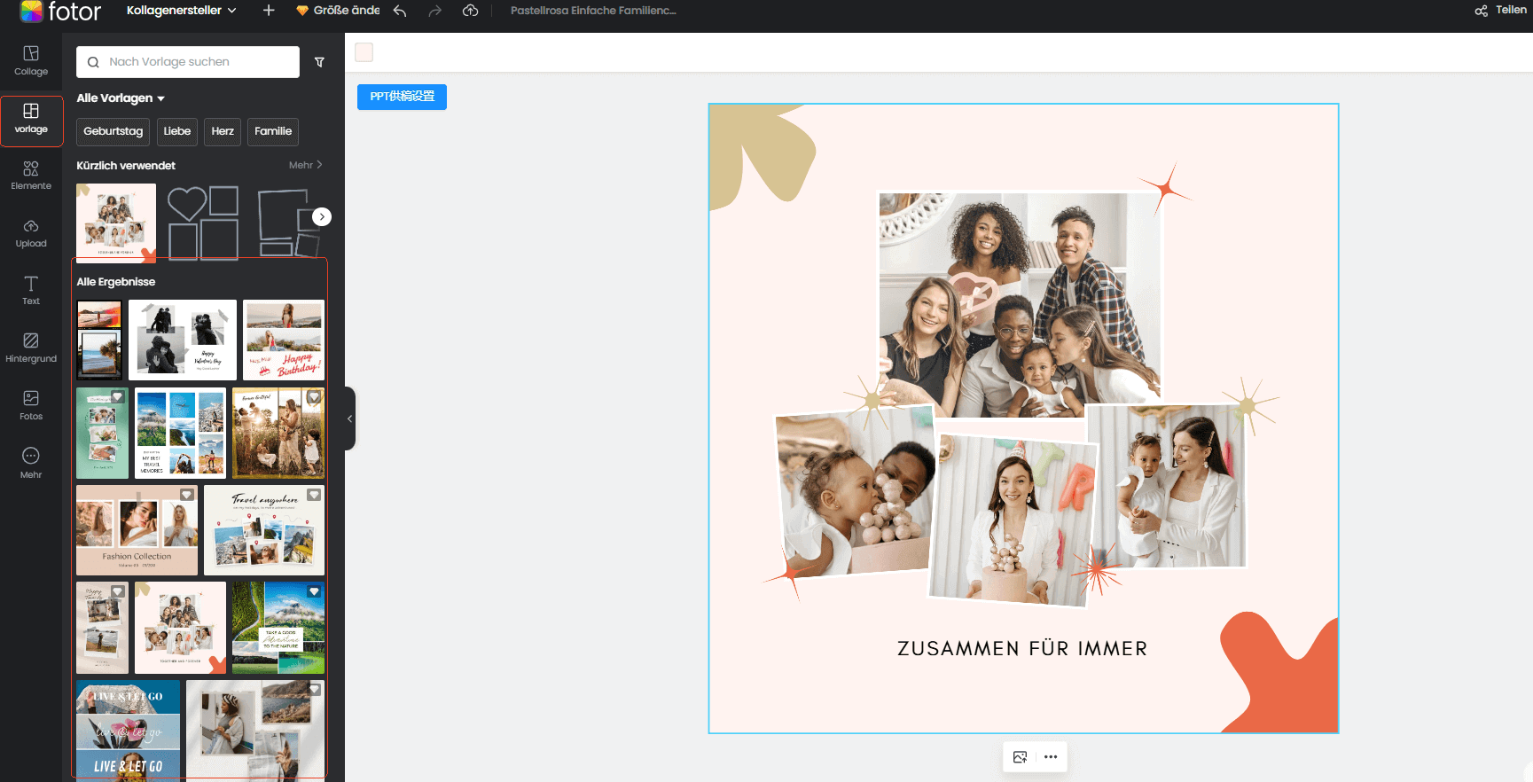 Zahlreiche Vorlagen im Fotor Fotocollagen