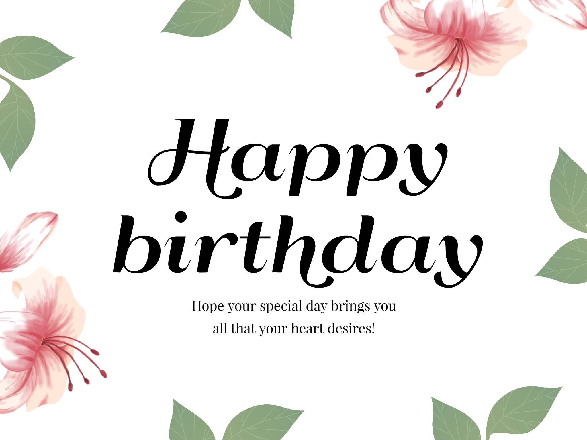 White Floral Illustration Happy Birthday Card Template