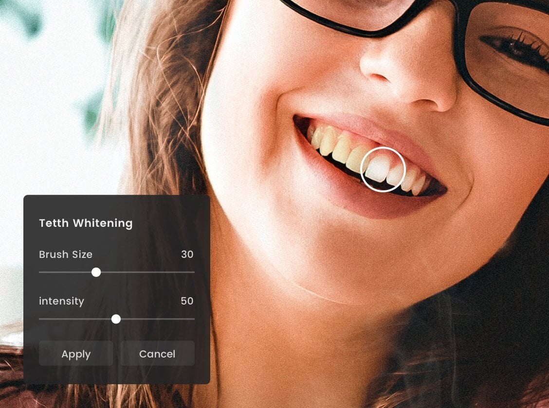 adjust the brush size and intensity of fotor teeth whitener