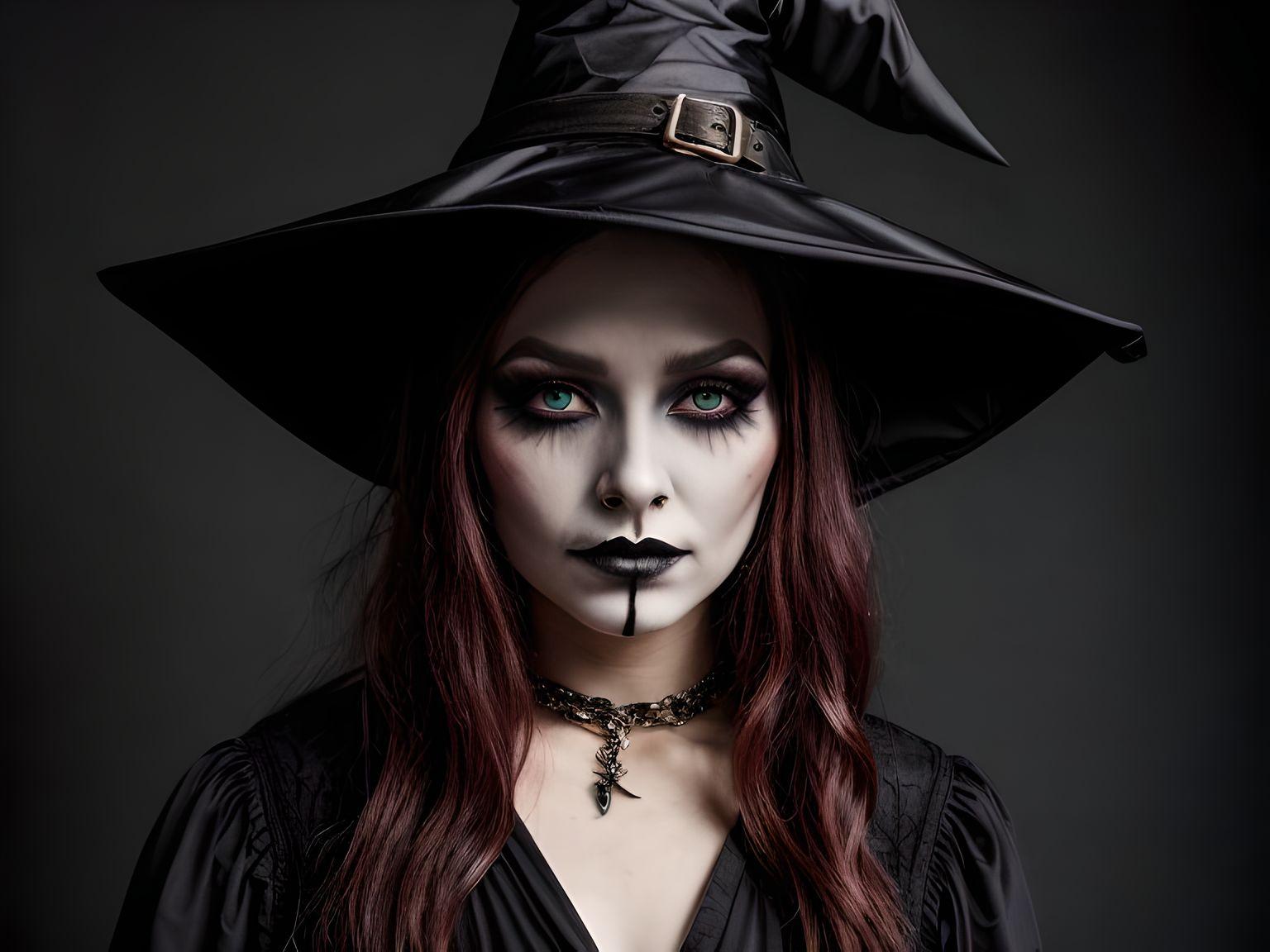Women in goth witch makeup and witch hats