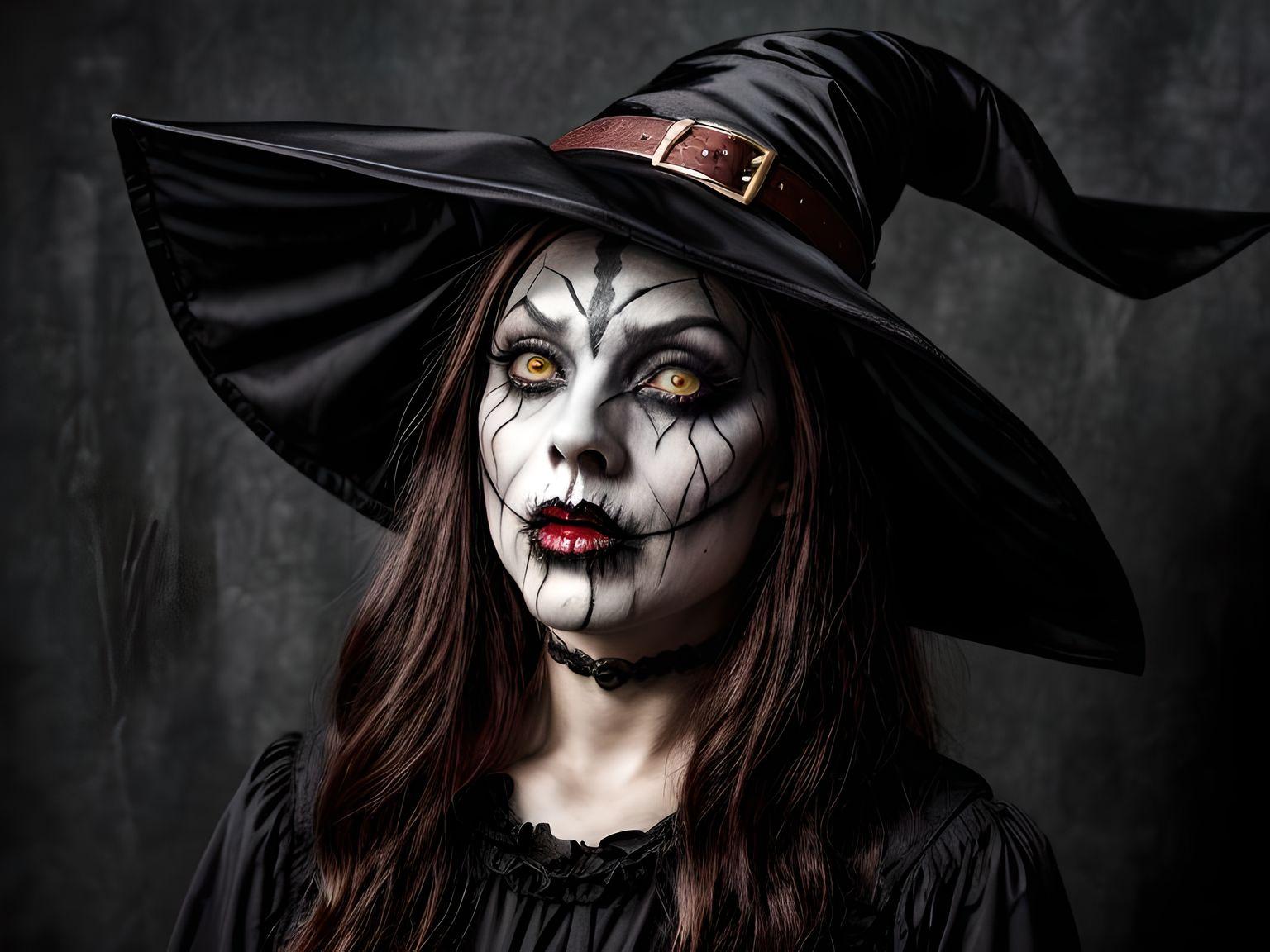 Women in scary witch makeup and witch hats