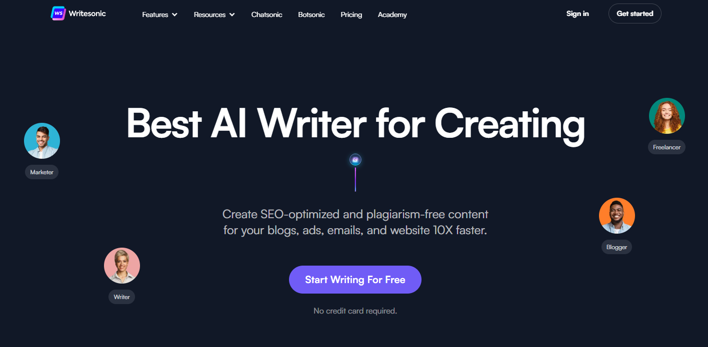 Writesonic writing tool homepage