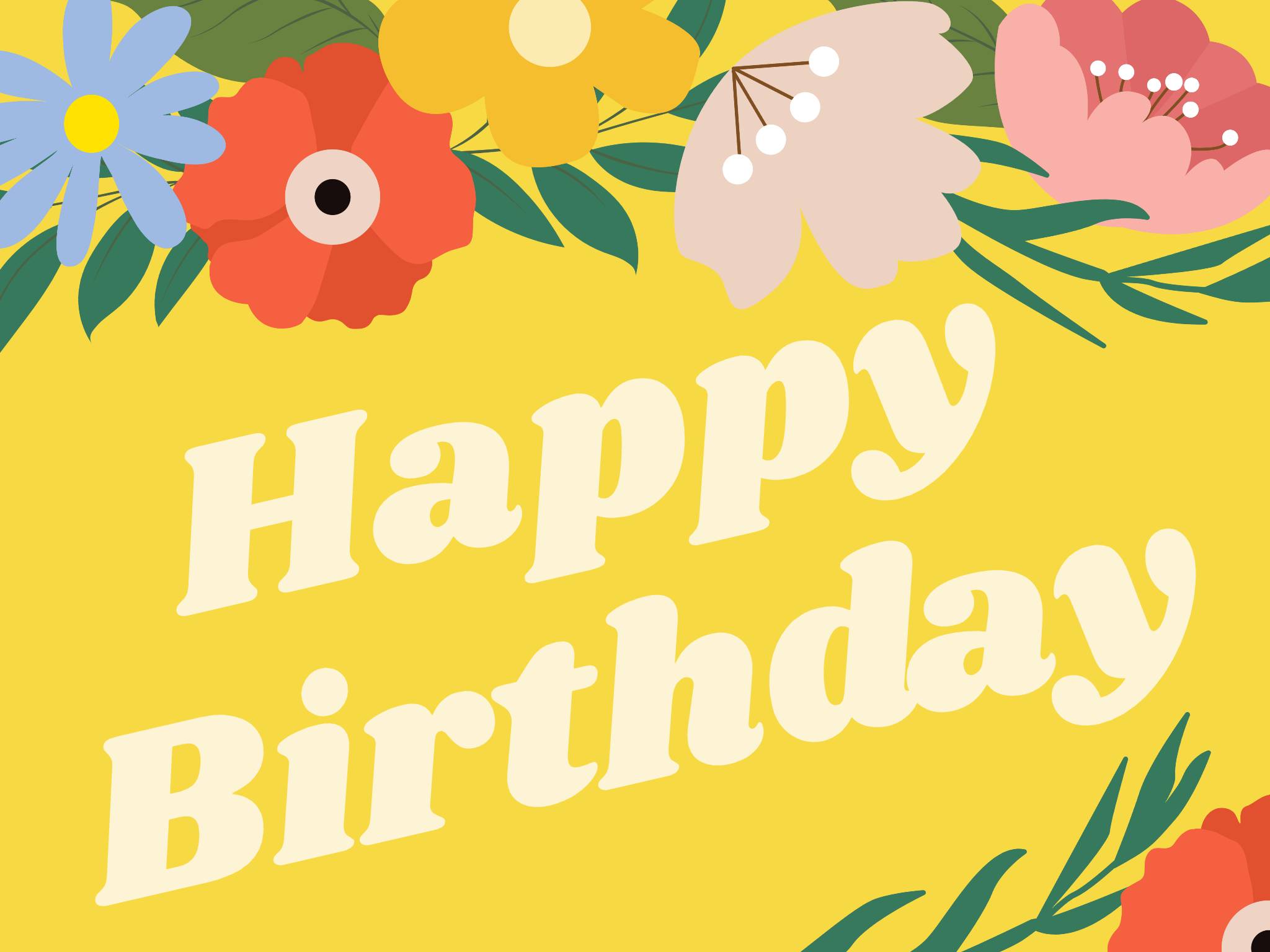 Yellow Flower Happy Birthday Card