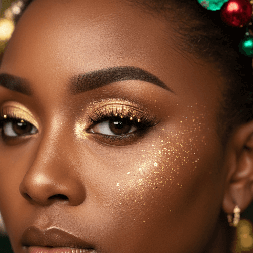 a black girl with gilded gold metallic eyes