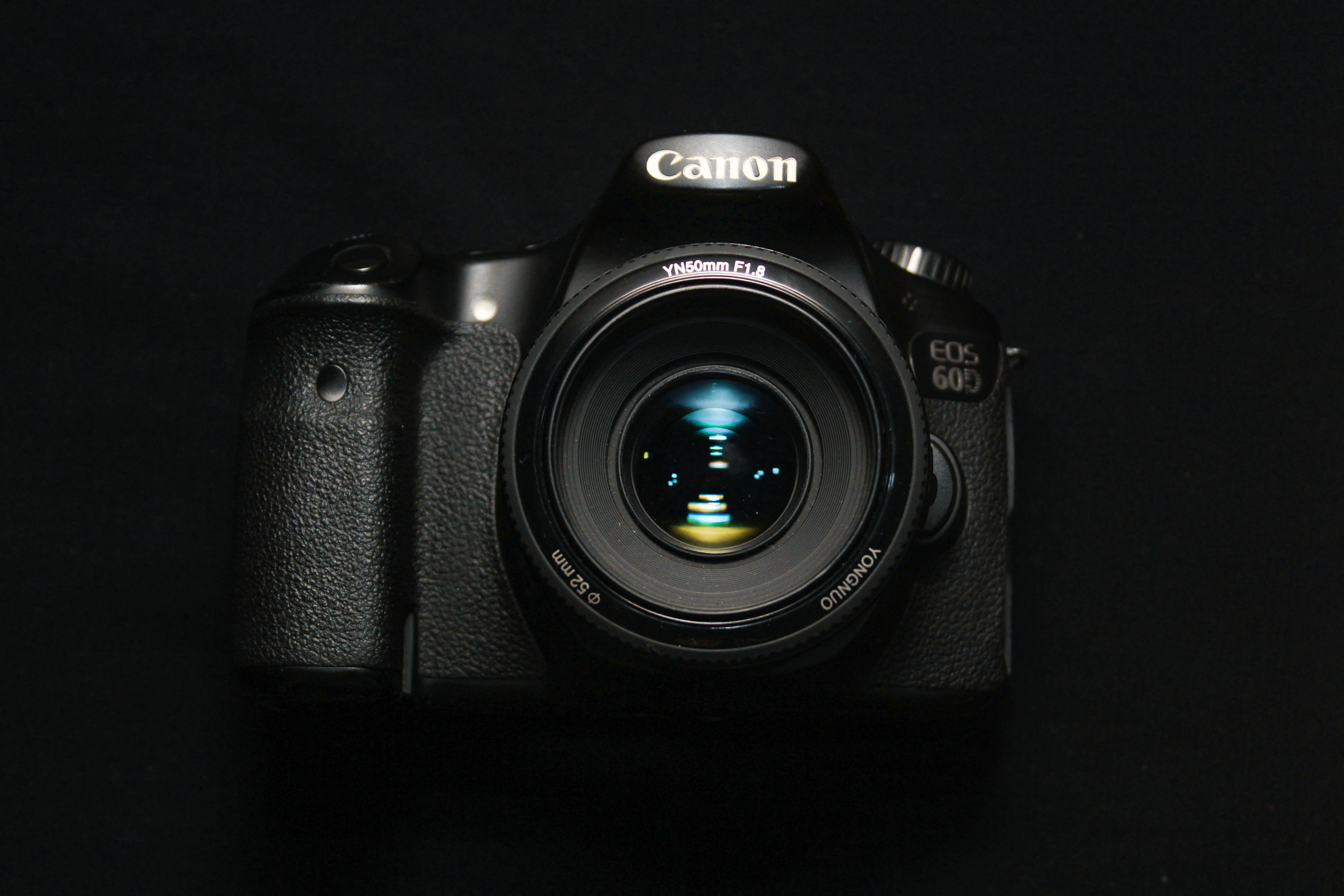 a canon camera with black background