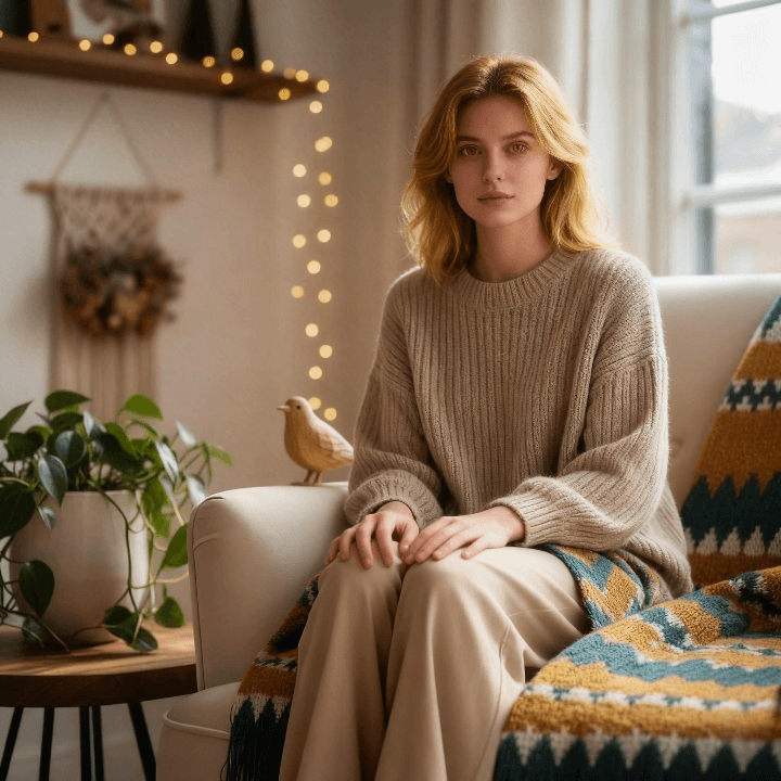 a woman siting on a couch