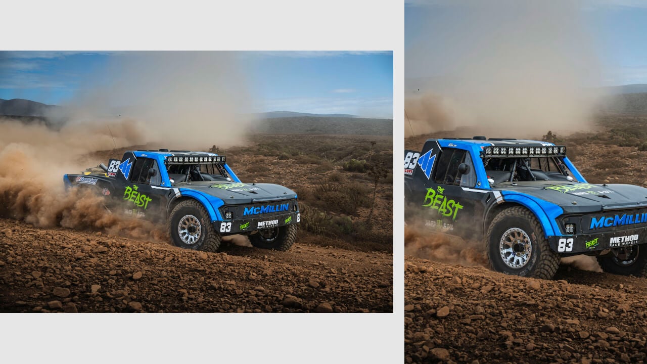 a comparison image of a track in landscape and portrait orientation