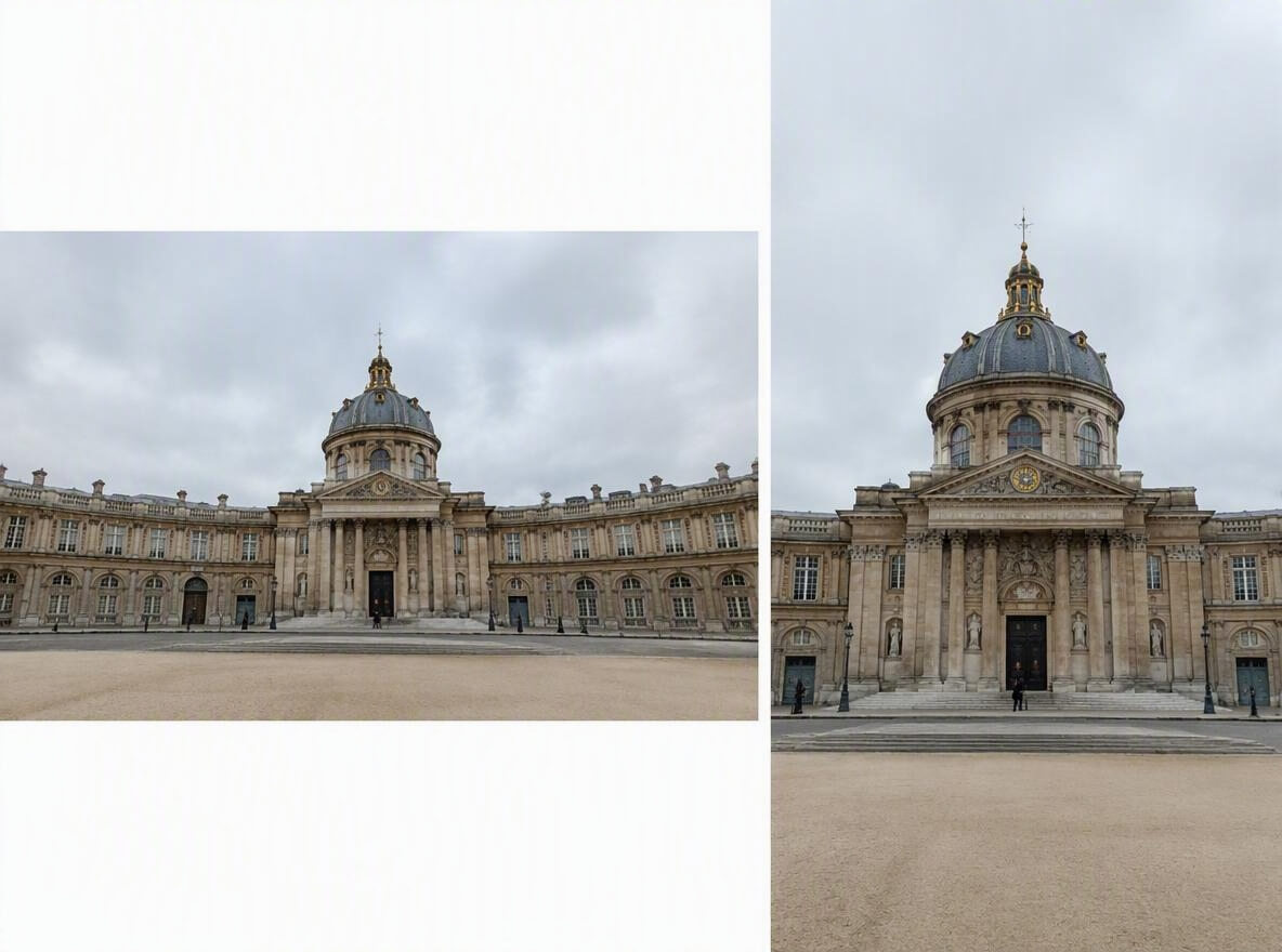 a comparison image of travel architecture in landscape and portrait orientation