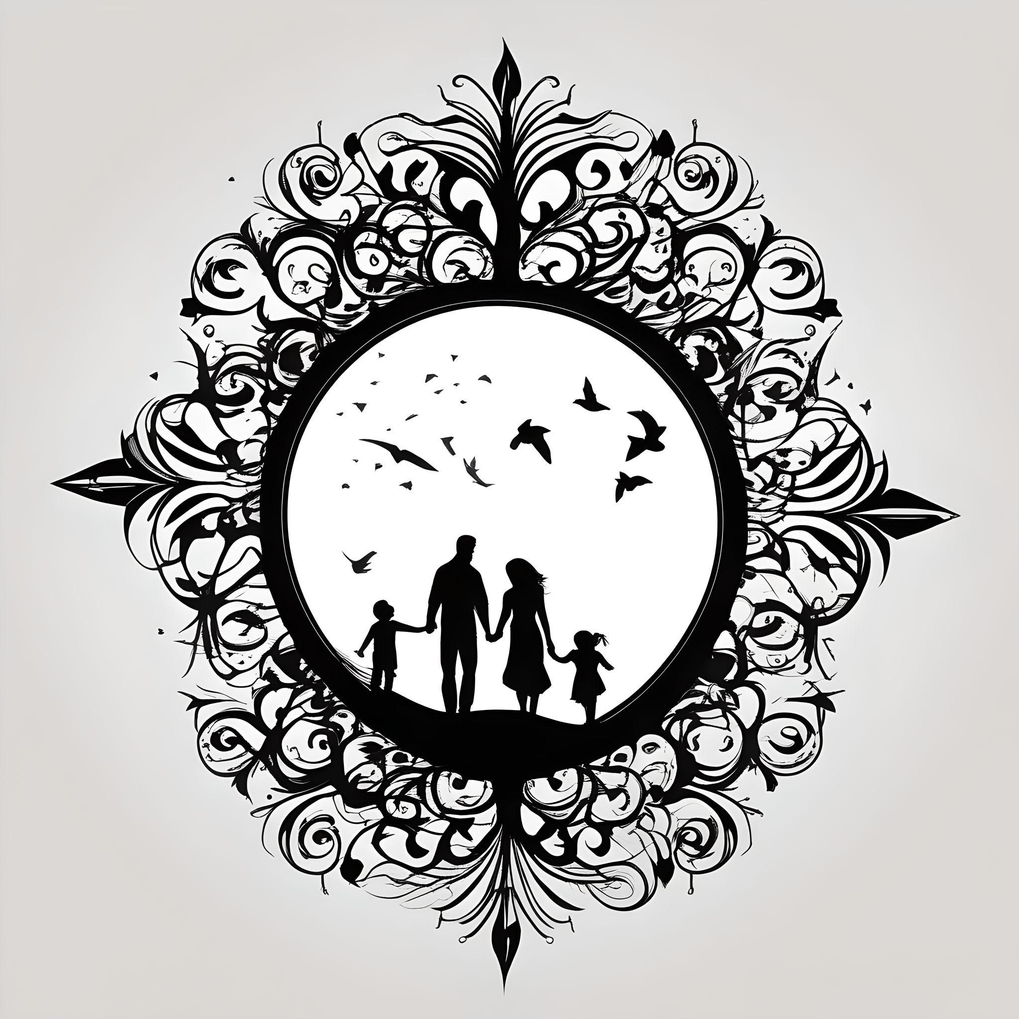 a family portrait tattoo design with a beautiful frame