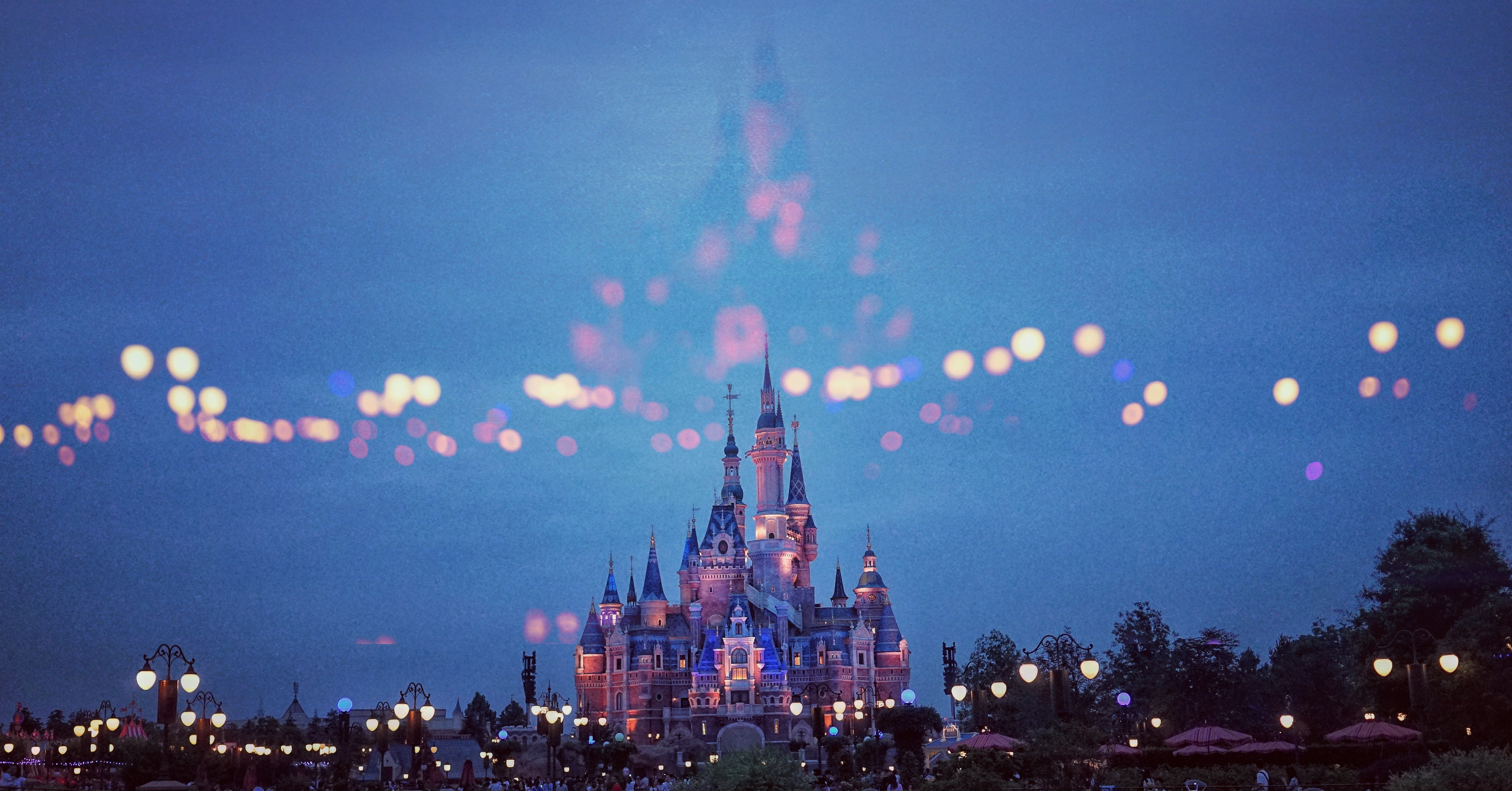 a fantasy Disney Castle at night