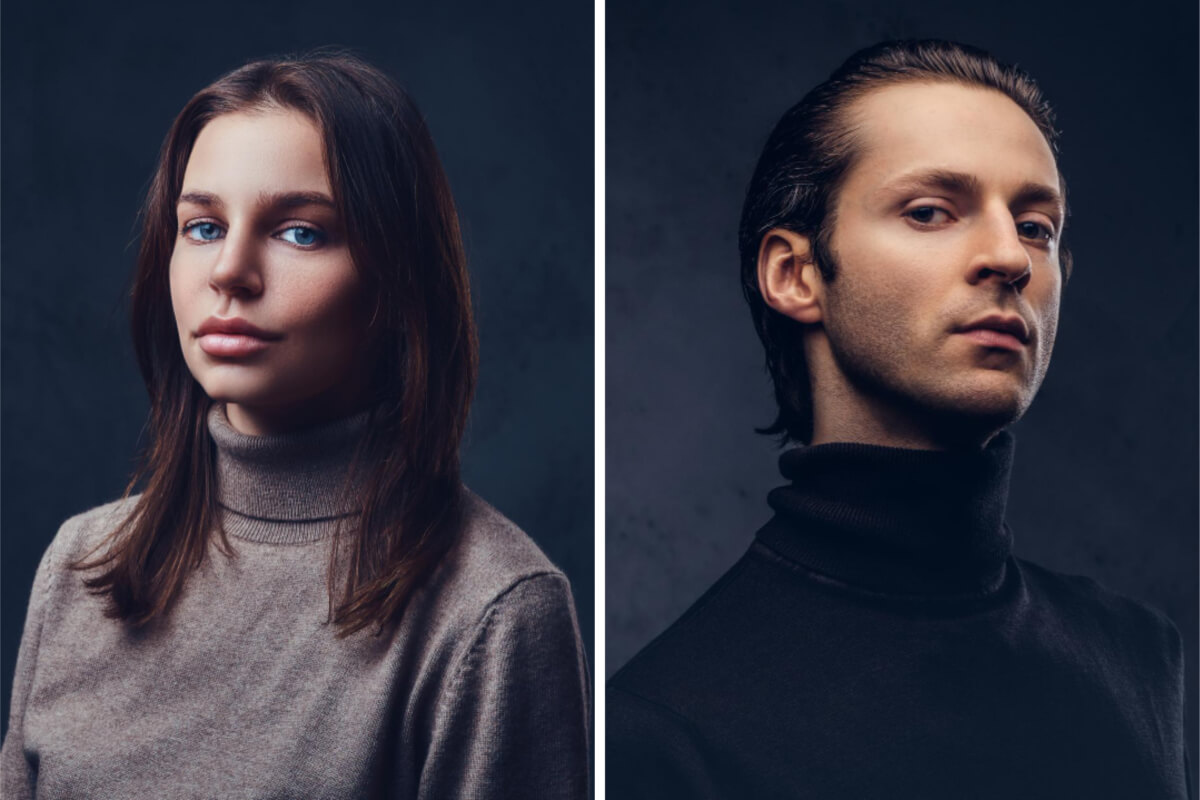 a female actor headshot and a male actor headshot