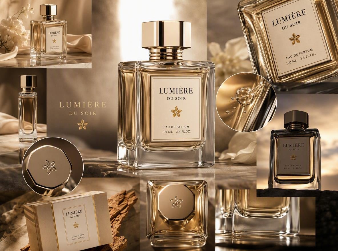 a fragrance product visiual with multiple angles