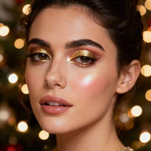 a graceful lady with melted metallic feel makeup