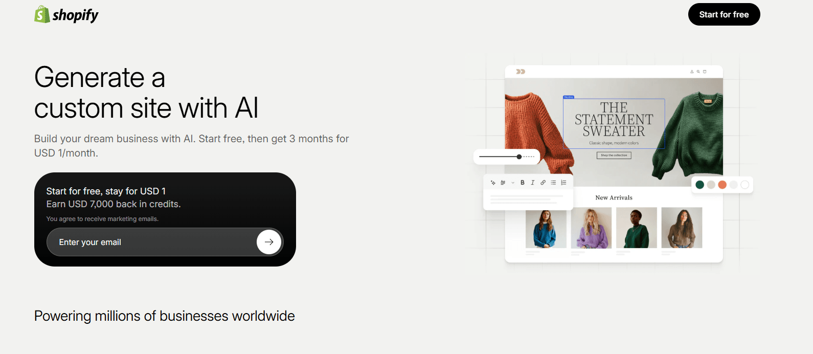 a head screenshot of shopify ai
