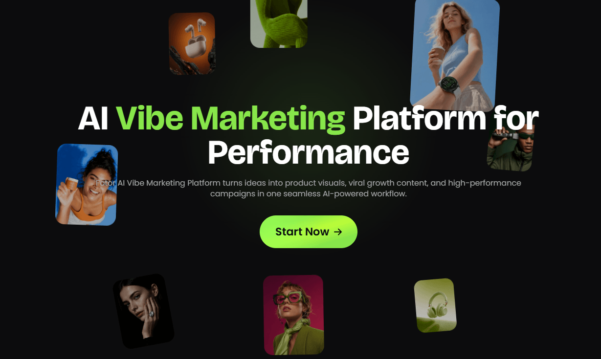 a header screenshot of fotor ai vibe marketing platform for performance