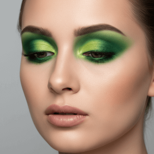 a lady with grinch Inspired green smoky eyes