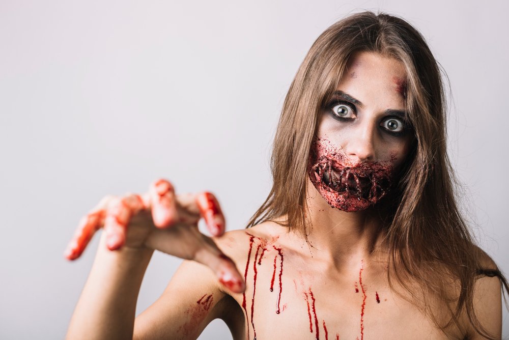 a lady with scary zombie makeup
