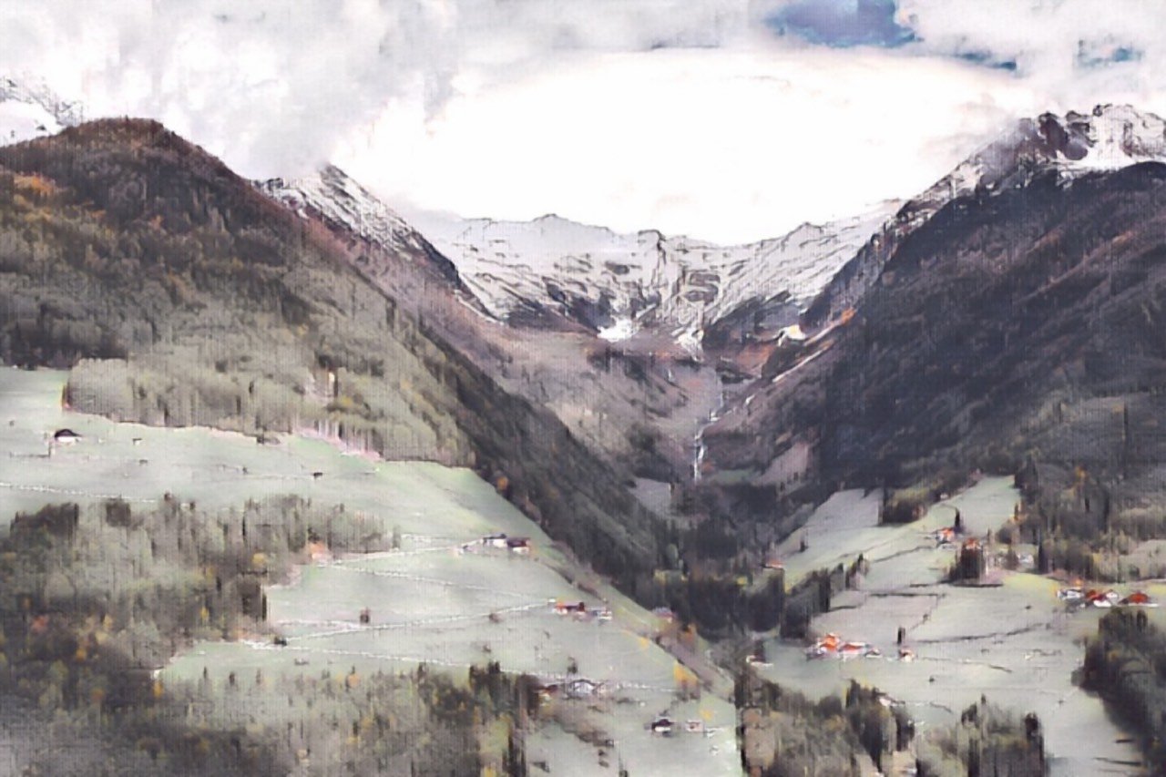 a landscape painting with watercolor effect