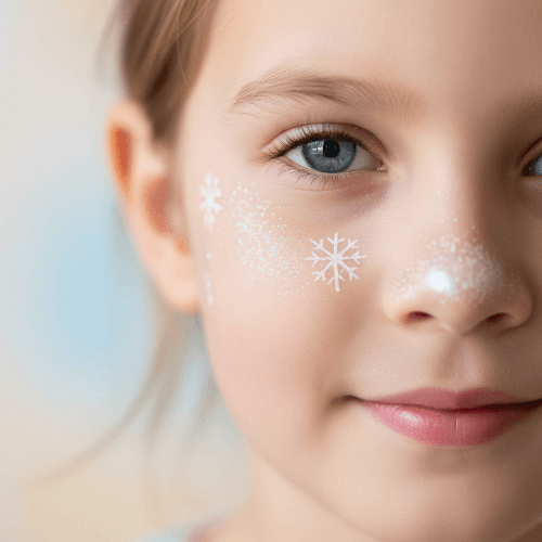 a little girl with snowflake sparkle cheeks
