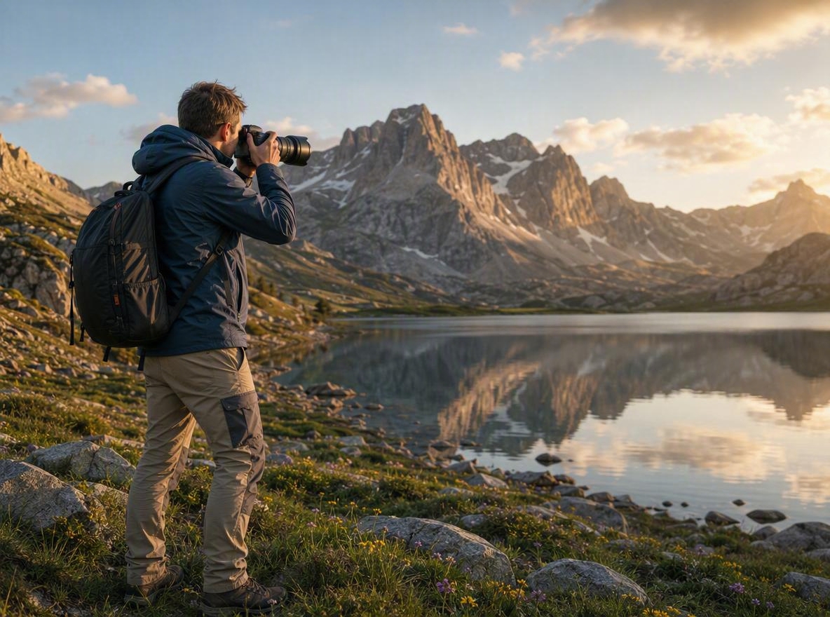 a man is taking professional photos of a mount view