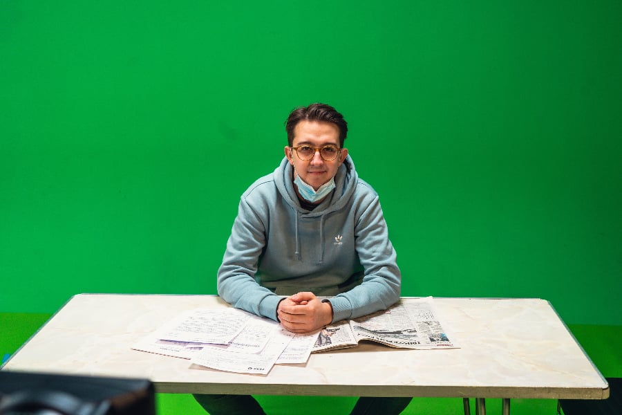a man with green screen