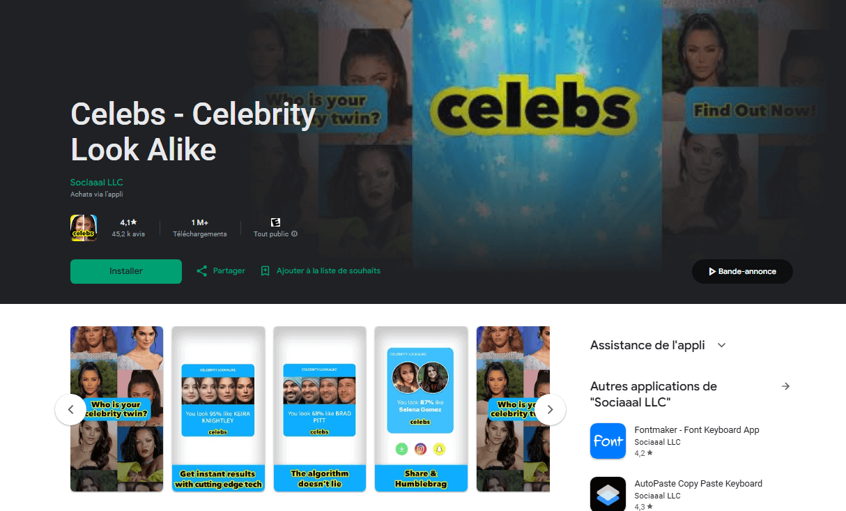a quelle celebrite je ressemble avec application de celebs