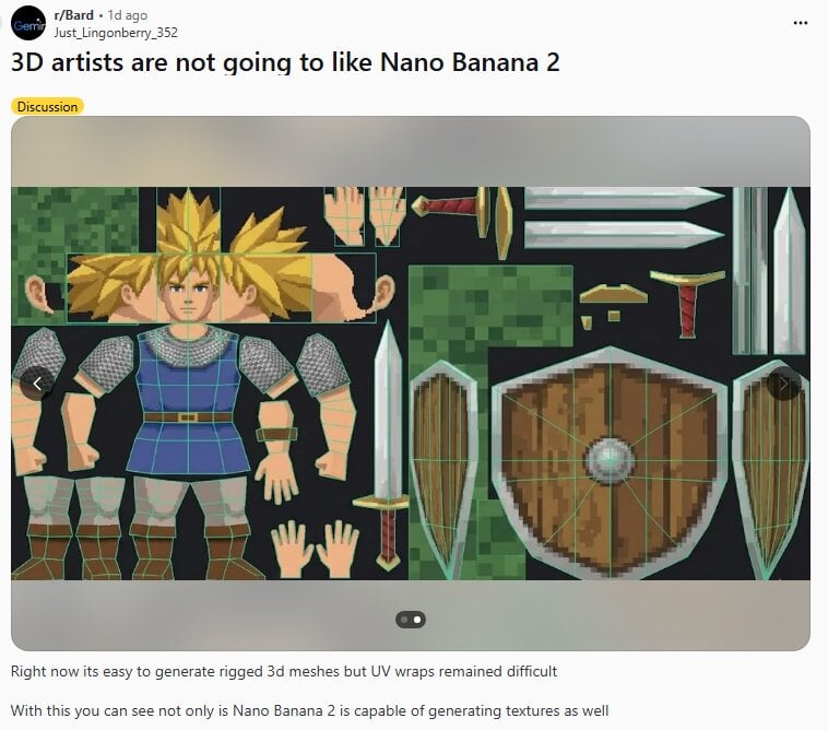 a reddit post that complains about Nano Banana 2's flaw in mesh and UV quality