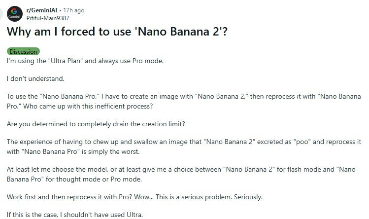 a reddit post that complains about Nano Banana 2's inefficient workflow