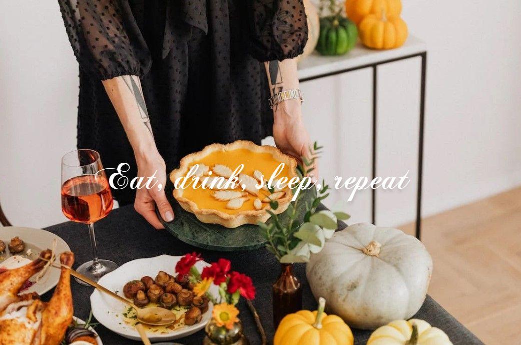 a table of food with thanksgivinig caption