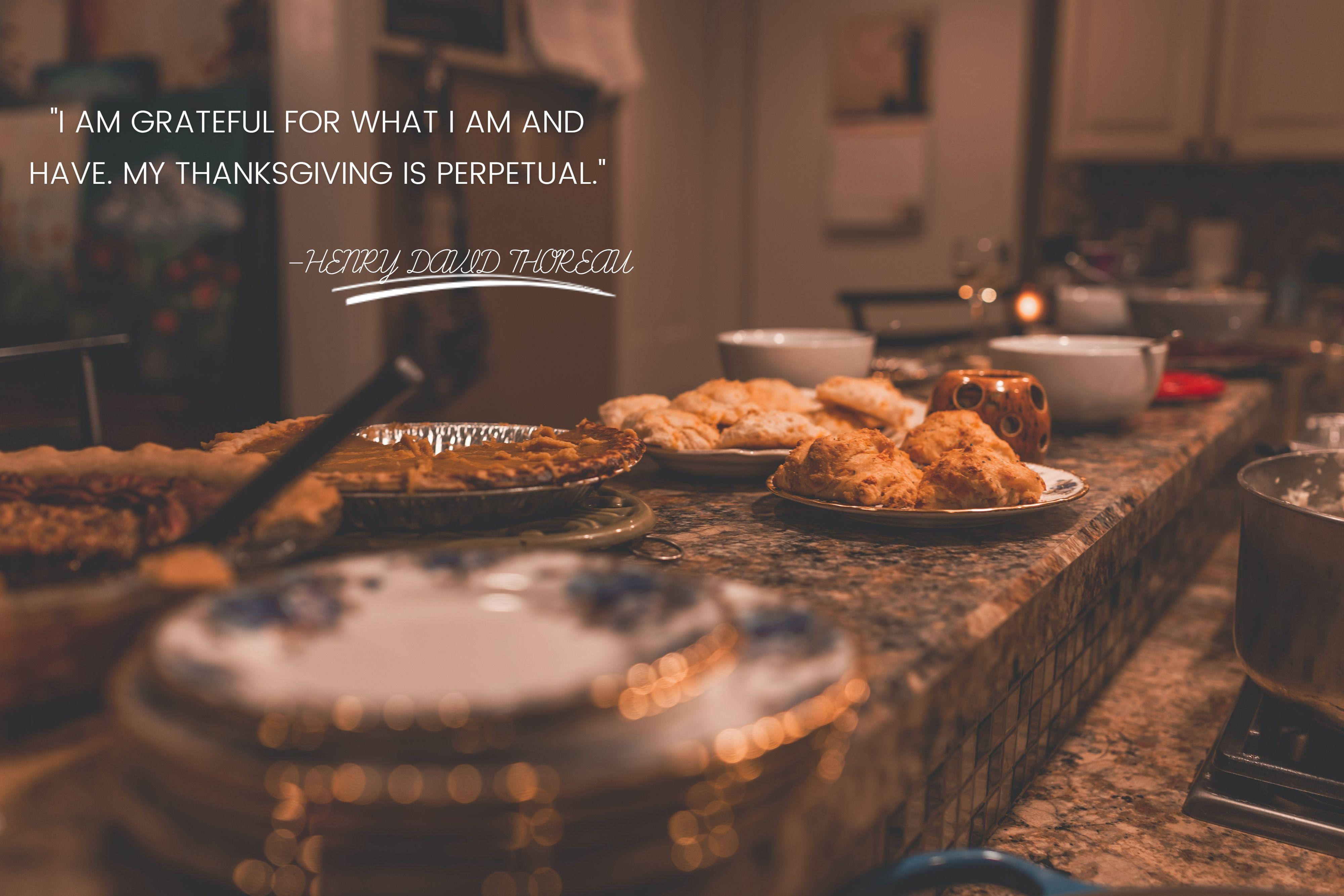 a table of food with witty thanksgiving caption