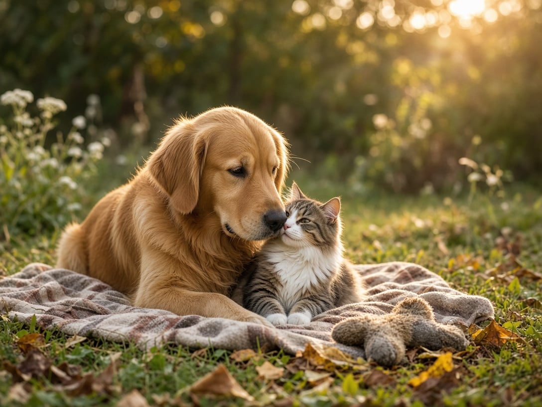 a visual storytelling content showing a dog and a cat