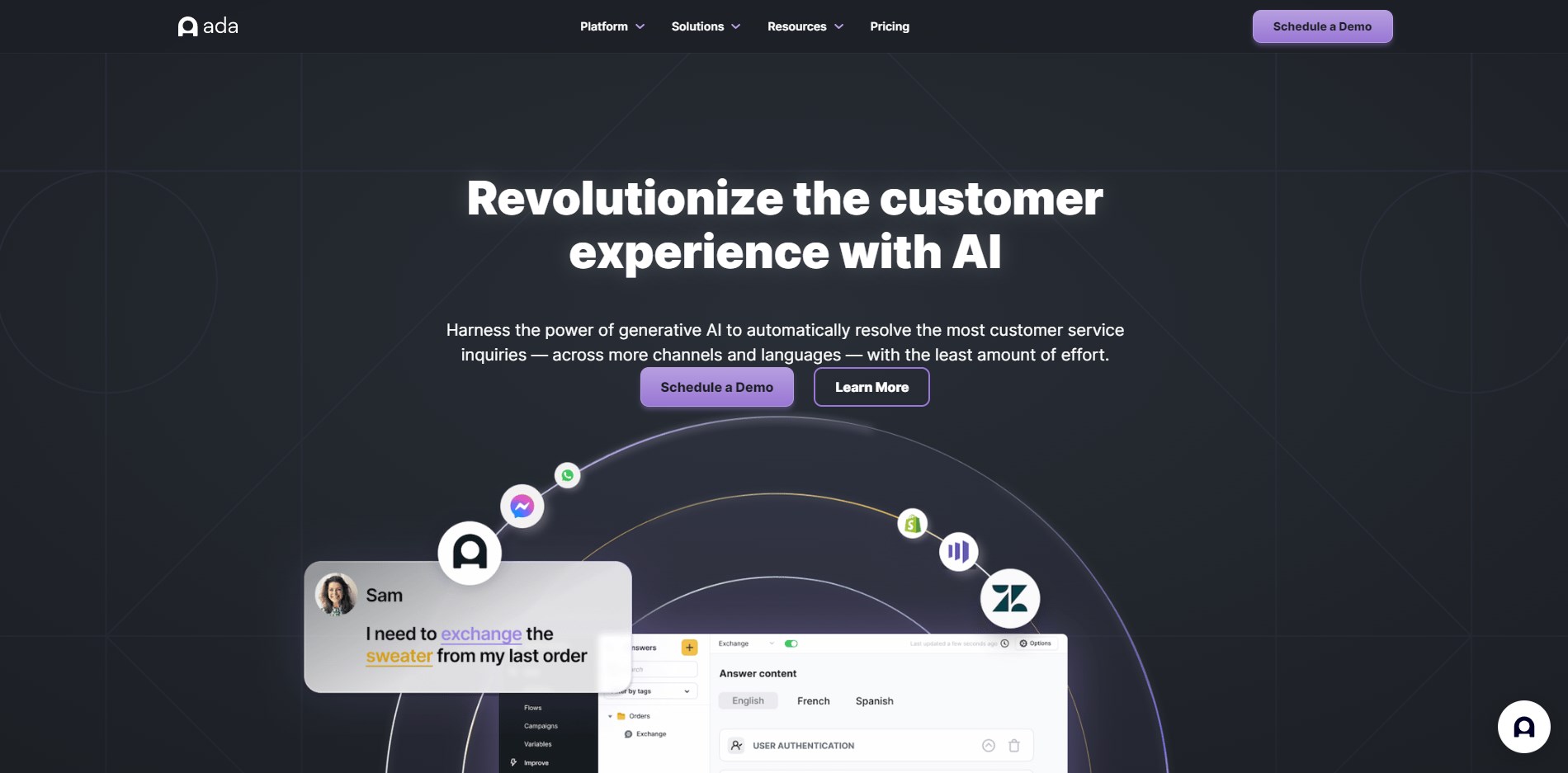 ada ai chatbot homepage