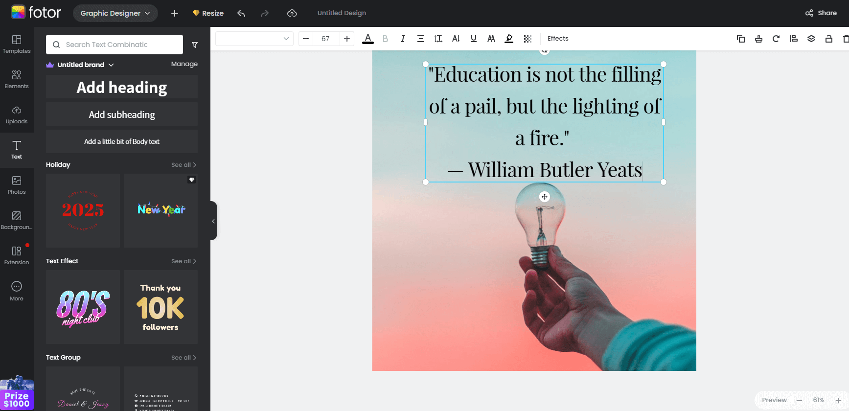 add an education quote to an image on fotor's quote maker