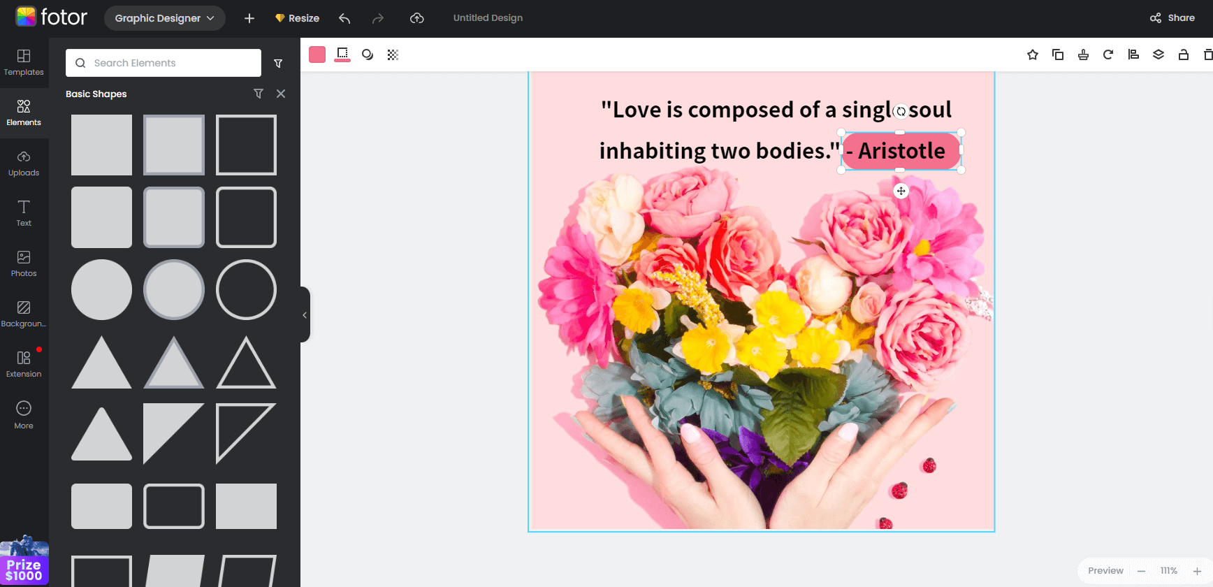 add a shape to the speaker's name of a love quote