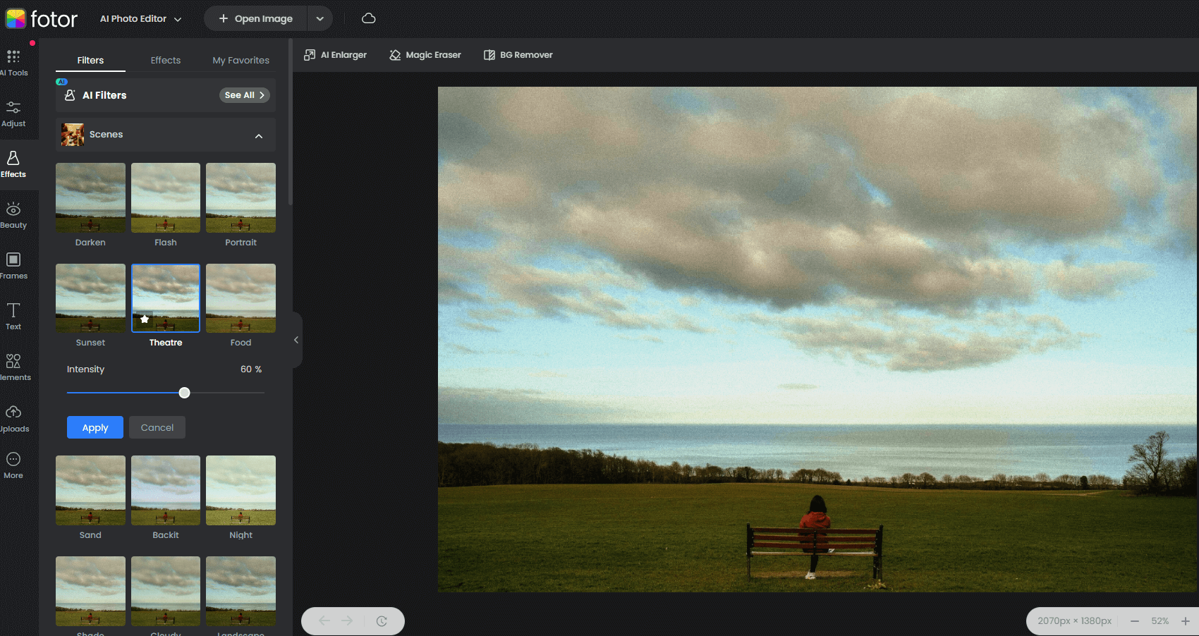 add a theatre filter to a vast view photo