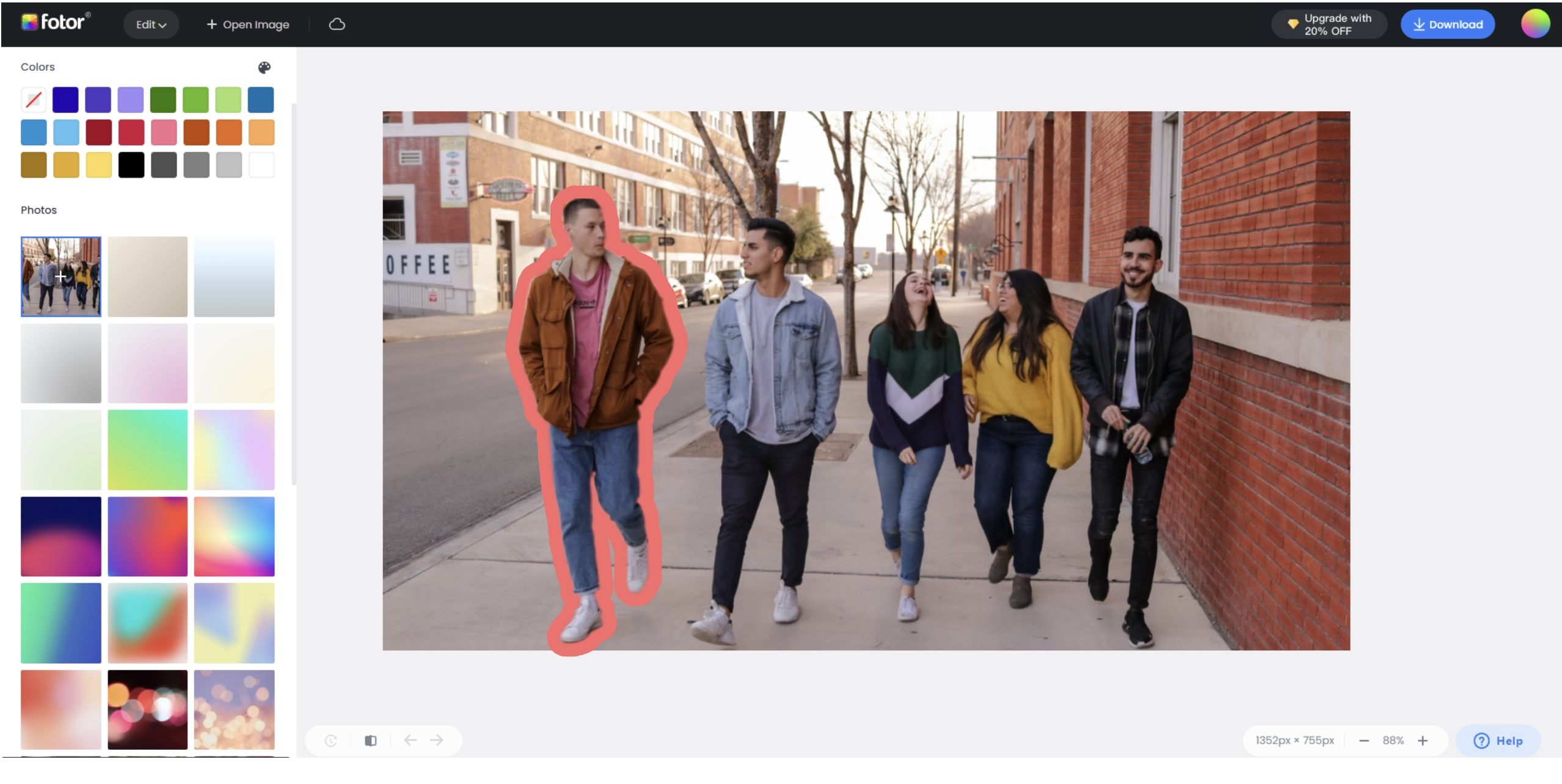 add a walking male into a group image where several friends are walking down the street