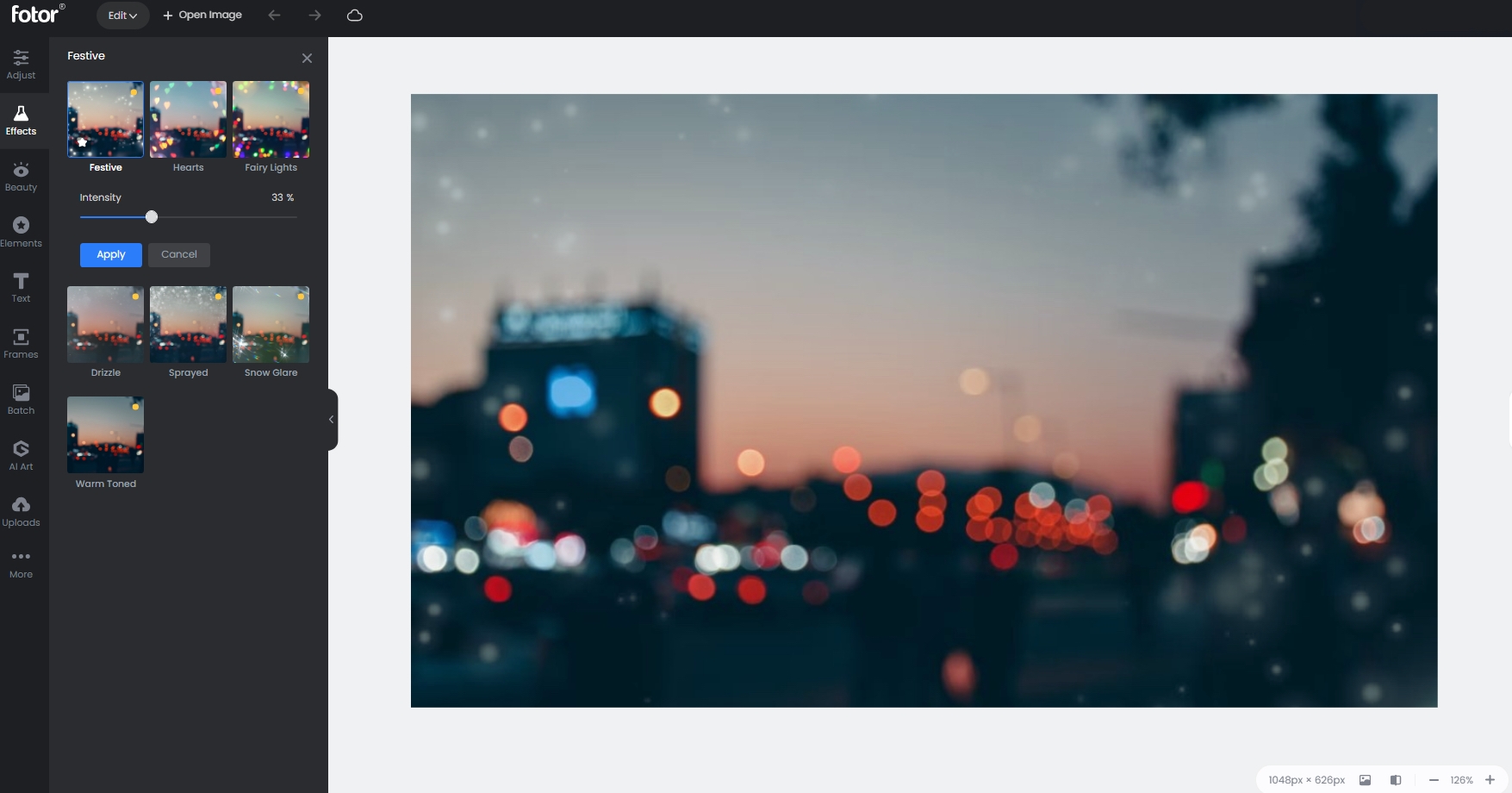 add a bokeh effect to a city night image in fotor