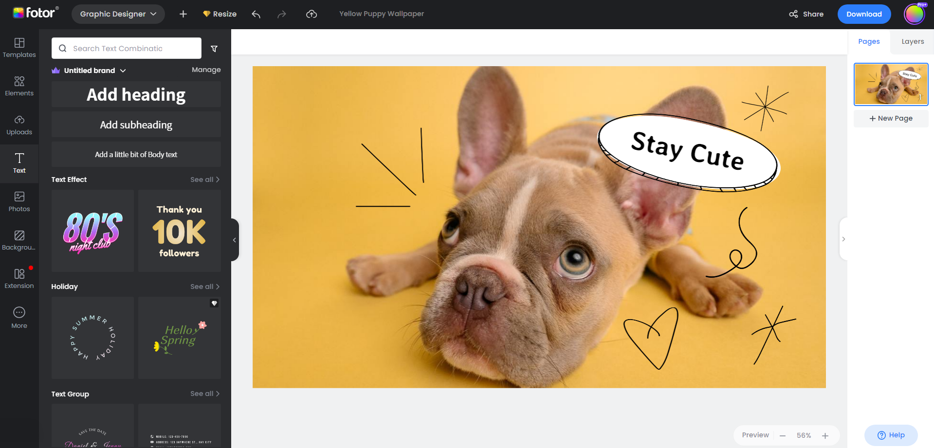 add captions to dog pictures for instagram using fotor online caption adder