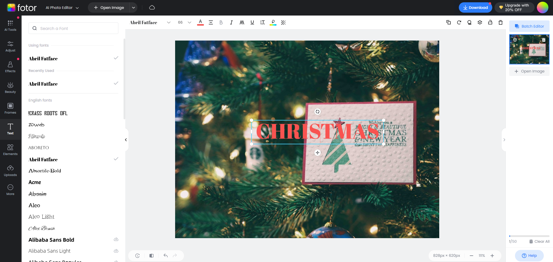 add christmas text to a christmas tree photo