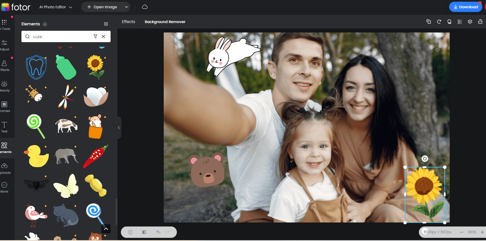 add cute stickers to the family photo in fotor