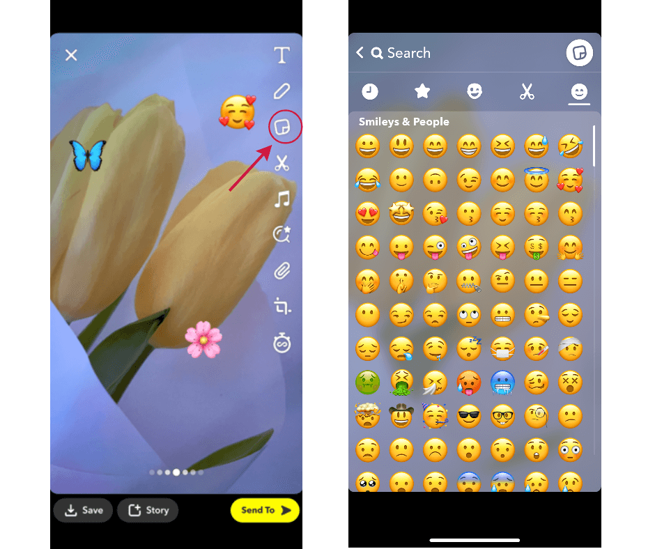 add emojis to a tulip photo