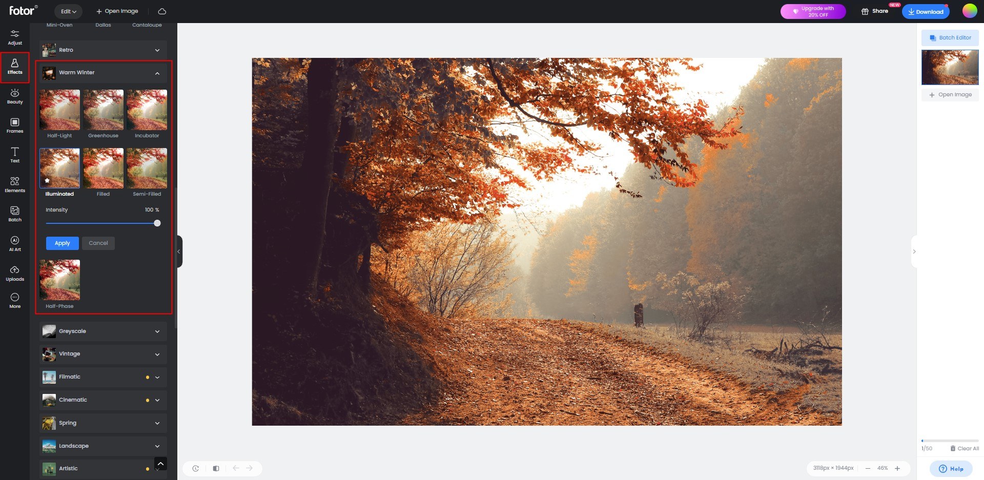 add illuminated effect to autumn image