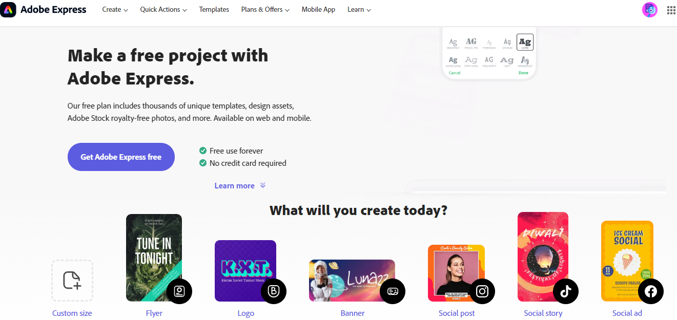 adobe express home page